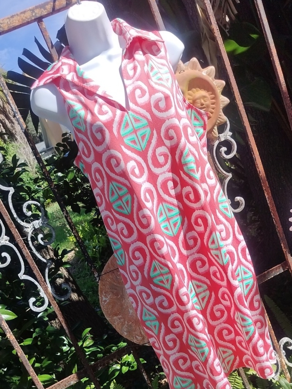 Tracy Negoshian Coral Pink Printed Sleeveless Dress Large